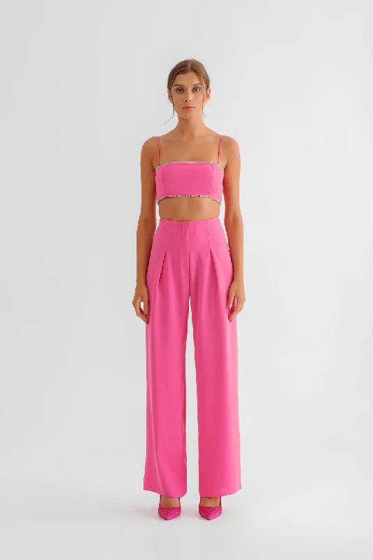 PINK HIGH RISE PLEATED PANTS