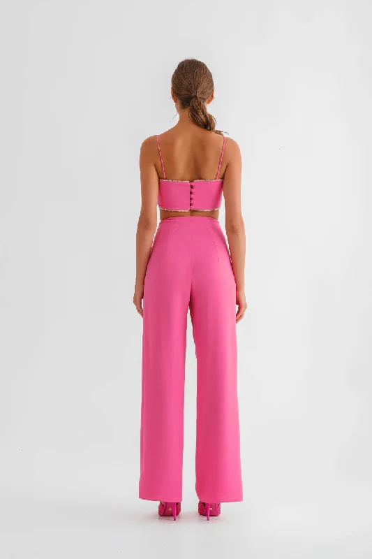 PINK HIGH RISE PLEATED PANTS