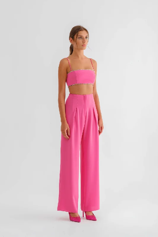 PINK HIGH RISE PLEATED PANTS