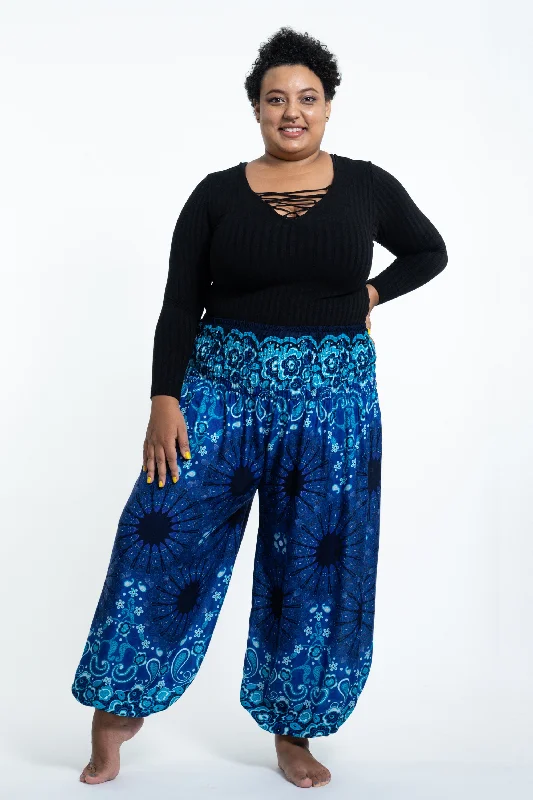 Plus Size Paisley Mandalas Women's Harem Pants in Blue