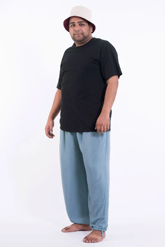 Plus Size Solid Color Drawstring Men's Yoga Massage Pants in Blue Gray