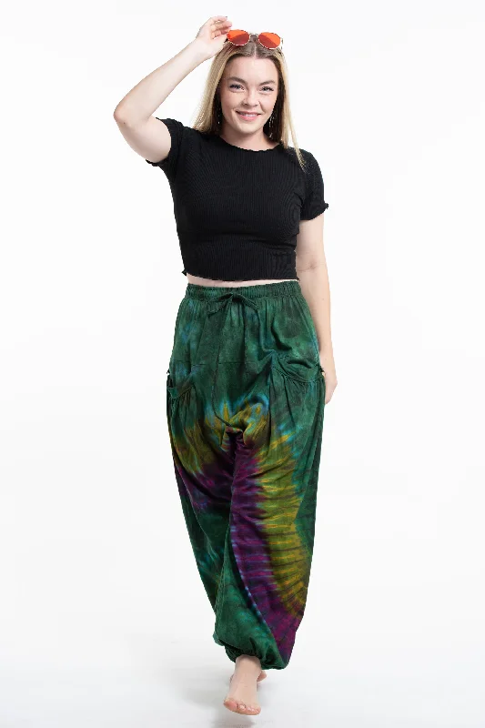 Tie Dye Cotton Women Harem Pants in Green Yellow