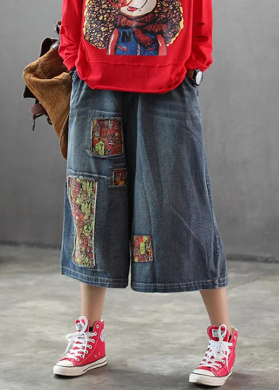 Women Patchwork Burr Spring Vintage Wide Leg Pants