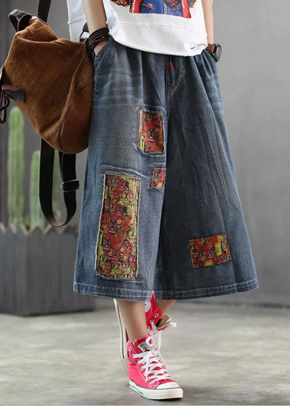 Women Patchwork Burr Spring Vintage Wide Leg Pants