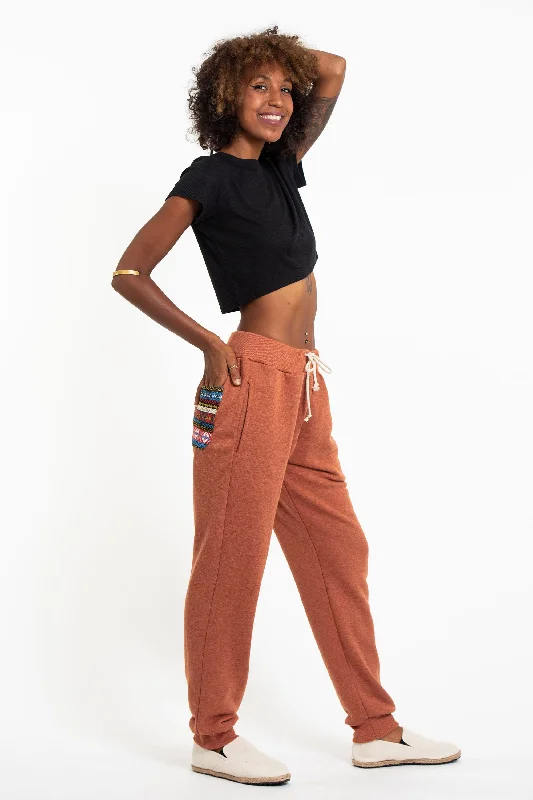 Women's Terry Pants with Aztec Pockets in Orange (Size S - XL )