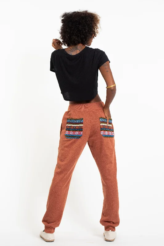 Women's Terry Pants with Aztec Pockets in Orange (Size S - XL )