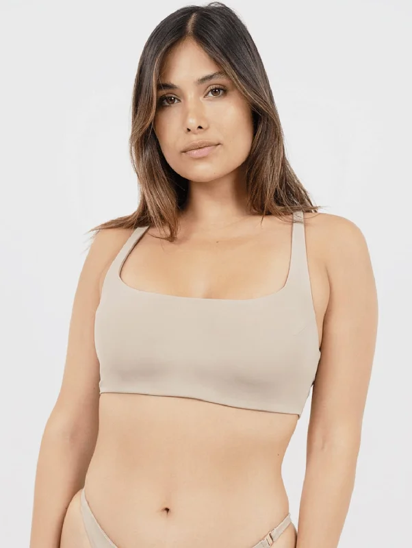 Crete Econyl® Cross Back Bikini Top | Sand