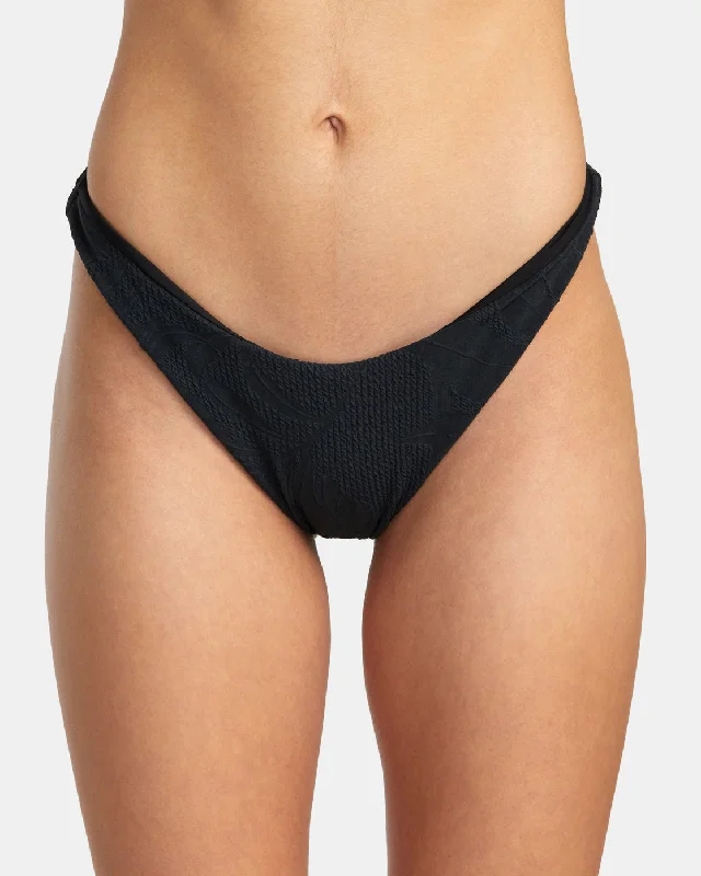 Palm Grooves Medium French Bikini Bottoms - Black