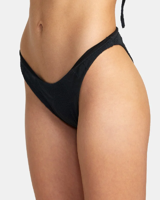 Palm Grooves Medium French Bikini Bottoms - Black