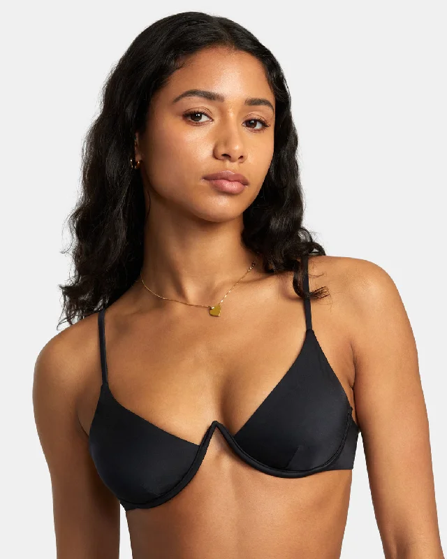 Solid Inverted V-Wire Bra Bikini Top - Black