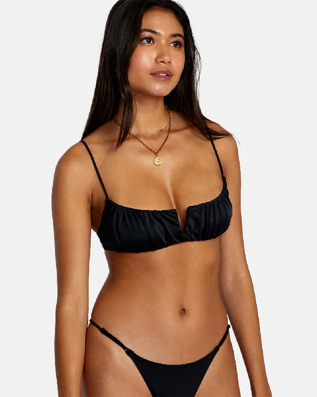 Solid Shirred V-Wire Bralette Bikini Top - RVCA Black